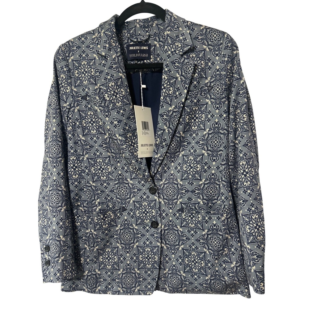 Juliette Lewis x Wildfang Blue Geometric Tile Print Blazer Pant Suit Size XS 0